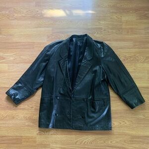 Vintage black leather trench coat